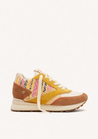 ZAPATILLAS PIEL CUÑA RAFIA MORRILL - MOSTAZA