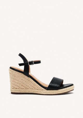 SANDALIAS DE PIEL NEGRAS CON CUÑA DE YUTE PARA MUJER ZHEPE - NEGRO SANDALIAS DE PIEL NEGRAS CON CUÑA DE YUTE PARA MUJER ZHEPE - NEGRO