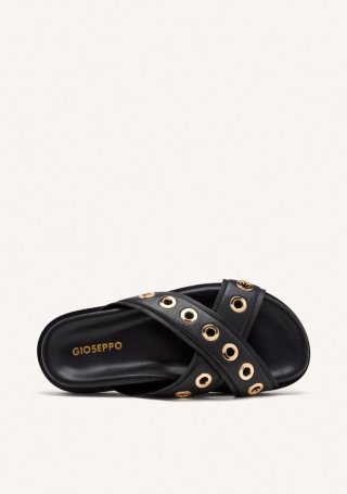 SANDALIAS PIEL OLLADOS HILES - NEGRO SANDALIAS PIEL OLLADOS HILES - NEGRO