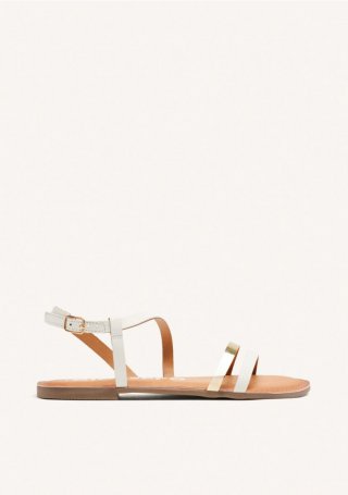 SANDALIAS DE PIEL CON TIRAS BLANCAS Y METALIZADAS PARA MUJER BARGEME - BLANCO