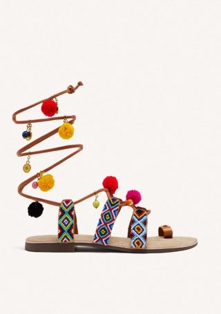 SANDALIAS PIEL ABALORIOS Y POMPONES DYANI - MULTICOLOR SANDALIAS PIEL ABALORIOS Y POMPONES DYANI - MULTICOLOR