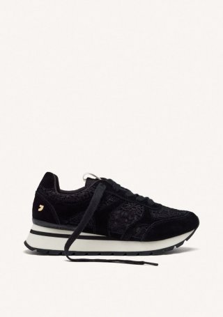 ZAPATILLAS CUÑA PIEL Y ENCAJE BEETOWN - NEGRO