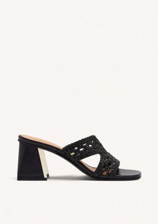 SANDALIAS MULES TACÓN Y PIEL TRENZADA KEWAUNEE - NEGRO SANDALIAS MULES TACÓN Y PIEL TRENZADA KEWAUNEE - NEGRO