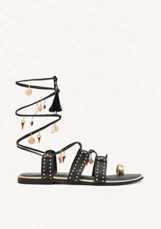 SANDALIAS PIEL ABALORIOS Y TACHAS IONE - NEGRO SANDALIAS PIEL ABALORIOS Y TACHAS IONE - NEGRO