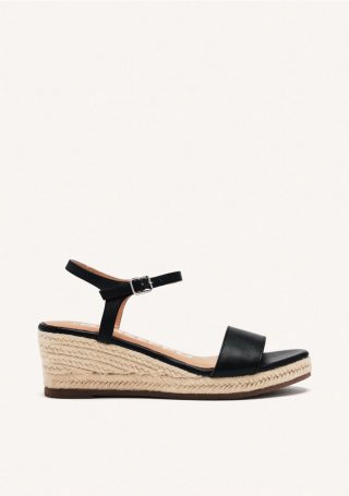 SANDALIAS DE PIEL NEGRAS CON CUÑA DE YUTE PARA MUJER YALAHA - NEGRO SANDALIAS DE PIEL NEGRAS CON CUÑA DE YUTE PARA MUJER YALAHA - NEGRO