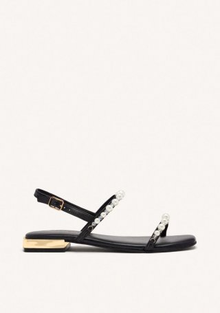 SANDALIAS NEGRAS DE PIEL CON PERLAS PARA MUJER ZERQAN - NEGRO SANDALIAS NEGRAS DE PIEL CON PERLAS PARA MUJER ZERQAN - NEGRO