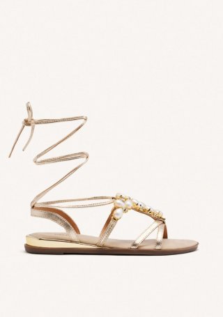 SANDALIAS PERLAS PIEL JANICE - PLATINO