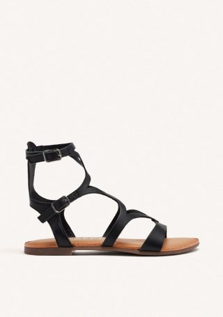 SANDALIAS NEGRAS DE PIEL ESTILO ROMANAS PARA MUJER TOPOJE - NEGRO