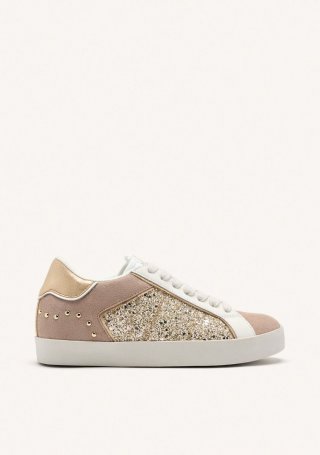 ZAPATILLAS PIEL Y BRILLO CUÑA EPSOM - ORO