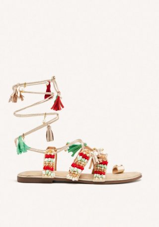 SANDALIAS PIEL FLECOS Y ABALORIOS NUBO - ROJO SANDALIAS PIEL FLECOS Y ABALORIOS NUBO - ROJO
