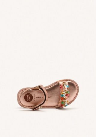 SANDALIAS ABALORIOS PIEL METALIZADA FLAMBEAU - ORO ROSADO