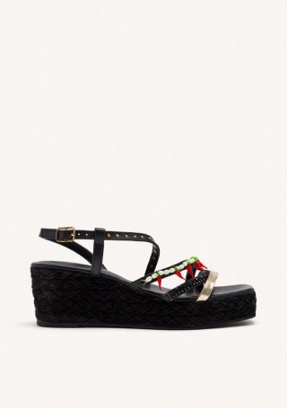 SANDALIAS PIEL CUÑA YUTE XENA - NEGRO SANDALIAS PIEL CUÑA YUTE XENA - NEGRO