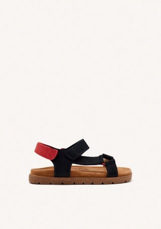 SANDALIAS EN AZUL MARINO DE PIEL CON ACENTOS EN ROJO PARA NIÑO Y NIÑA DEPOE - MARINO
