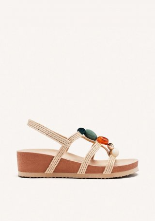 SANDALIAS CUÑA RAFIA Y ABALORIOS RANTOUL - NATURAL SANDALIAS CUÑA RAFIA Y ABALORIOS RANTOUL - NATURAL