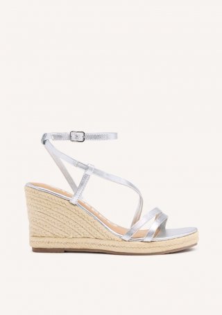 SANDALIAS PLATEADAS DE PIEL CON TIRAS Y CUÑA ALTA DE YUTE PARA MUJER ORIKUM - PLATA SANDALIAS PLATEADAS DE PIEL CON TIRAS Y CUÑA ALTA DE YUTE PARA MUJER ORIKUM - PLATA