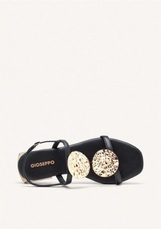 SANDALIAS NEGRAS DE PIEL CON ADORNOS METÁLICOS PARA MUJER TROFA - NEGRO SANDALIAS NEGRAS DE PIEL CON ADORNOS METÁLICOS PARA MUJER TROFA - NEGRO