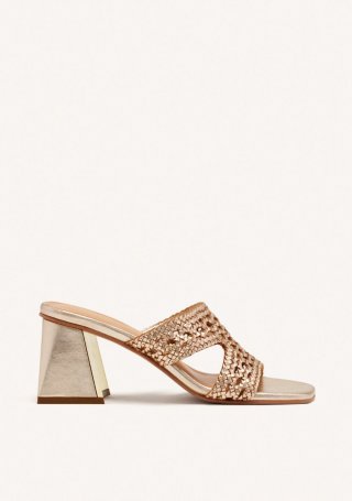 SANDALIAS MULES TACÓN Y PIEL TRENZADA KEWAUNEE - PLATINO SANDALIAS MULES TACÓN Y PIEL TRENZADA KEWAUNEE - PLATINO