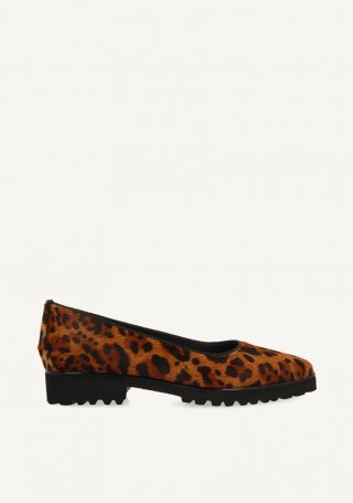 Bailarinas de piel con print de leopardo y suela gruesa tipo track para mujer ruka - LEOPARDO