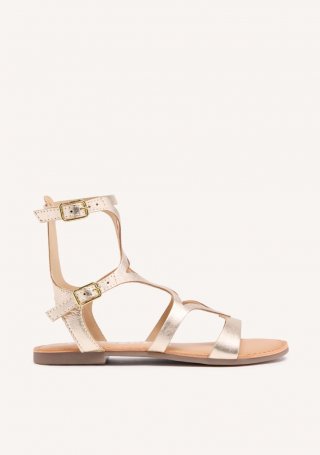 SANDALIAS COLOR PLATINO DE PIEL ESTILO ROMANAS PARA MUJER TOPOJE - PLATINO