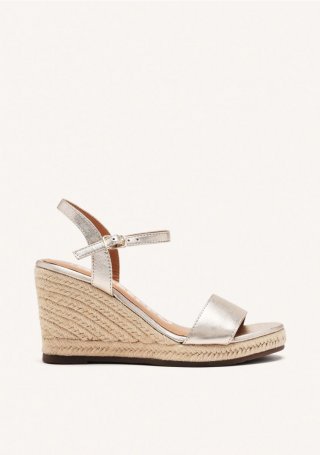 SANDALIAS DE PIEL COLOR PLATINO CON CUÑA DE YUTE PARA MUJER ZHEPE - PLATINO SANDALIAS DE PIEL COLOR PLATINO CON CUÑA DE YUTE PARA MUJER ZHEPE - PLATINO