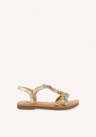 SANDALIAS DORADAS DE PIEL CON ADORNOS DE CUENTASMULTICOLOR PARA NIÑA Y NIÑO TICE - MULTICOLOR SANDALIAS DORADAS DE PIEL CON ADORNOS DE CUENTASMULTICOLOR PARA NIÑA Y NIÑO TICE - MULTICOLOR
