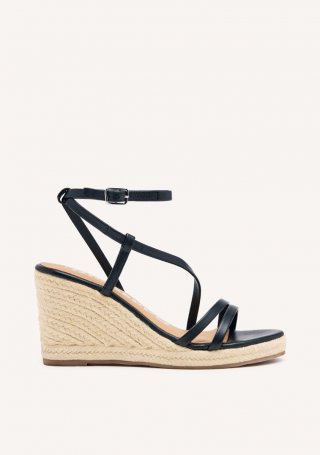 SANDALIAS NEGRAS DE PIEL CON TIRAS Y CUÑA ALTA DE YUTE PARA MUJER ORIKUM - NEGRO SANDALIAS NEGRAS DE PIEL CON TIRAS Y CUÑA ALTA DE YUTE PARA MUJER ORIKUM - NEGRO