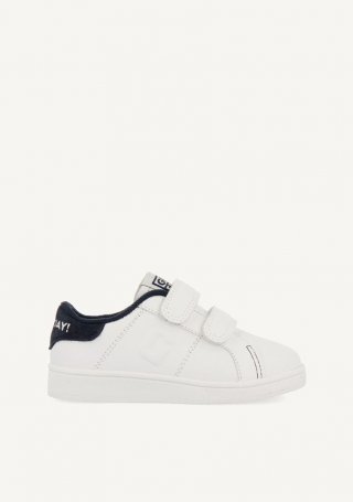 SNEAKERS COLEGIALES BLANCAS CON DETALLE EN AZUL MARINO Y DOBLE CIERRE AJUSTABLE VOLSK - MARINO